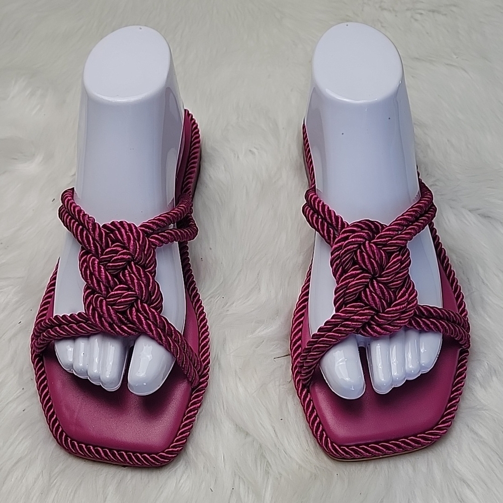 CHICO'S Botanic Berry Pink Rope Braided Knot‎ Slip On Open Toe Flip Flop Sandals